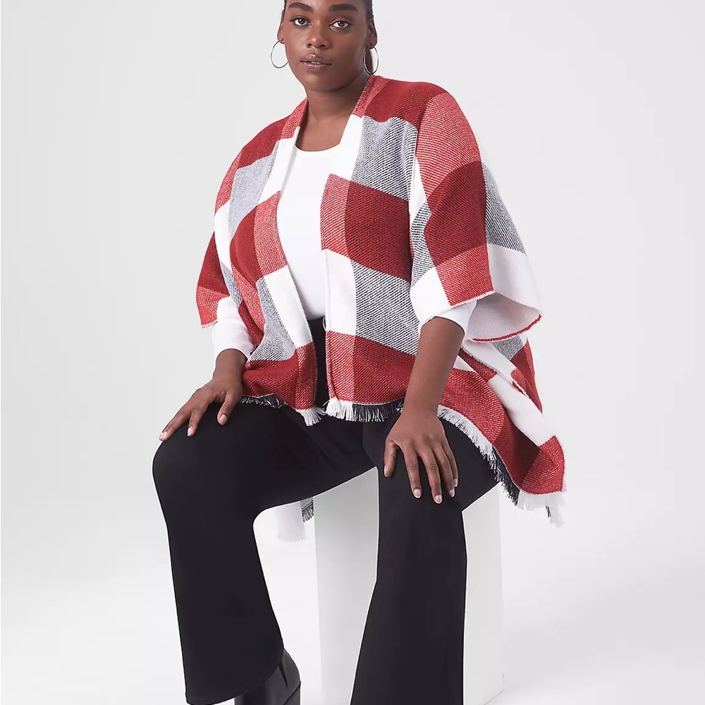 Lane Bryant Relaxed Check Open-Front Poncho